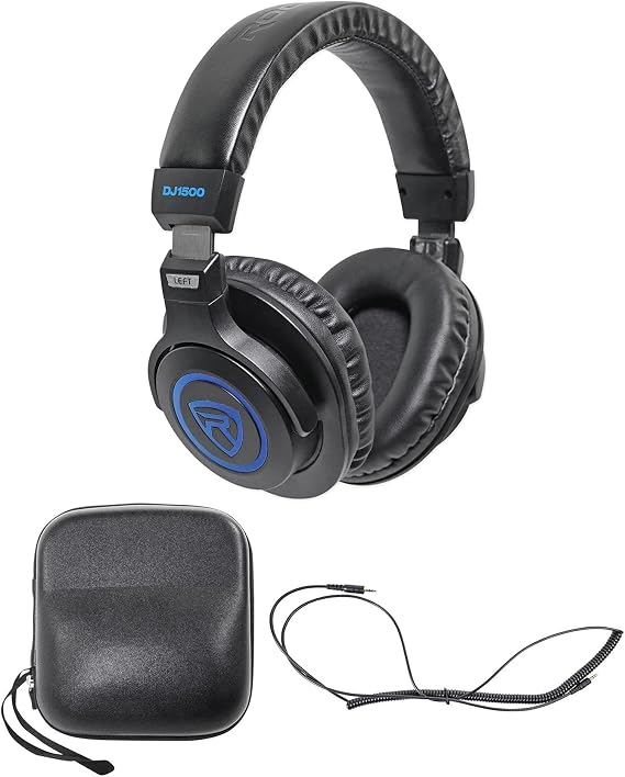 Rockville DJ1500 DJ Headphones with Detachable Coil Cable, 40mm Drivers | Includes Hard Case, Extra Ear Pads, Gold-Plated 1/4" Adapter, Sound Isolation, Closed-Back, Over-Ear