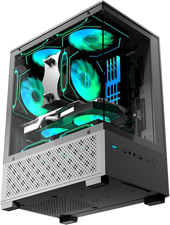 Micro ATX Case, MATX,ITX PC Case with 2 X 120mm ARGB Fan Pre-Installed, Panoramic View Tempered Glass Front & Side Panel, Black