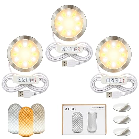 3PCS LED Lamp Kit 001 Three Colors for Bambu Lab H2S/P2S/P1P/A1 Makerworld for anycubic Makeronline 3D Printer Light DIY Hardware Model Spare Parts 5V USB Powered, 3000K Warm Light