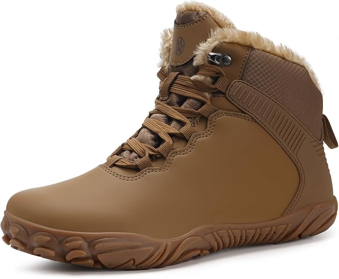 Womens Mens Barefoot Boots Waterproof Winter Snow Boots Warm Ankle Booties with Arch Support Wide Width Hiking Shoes Zero Drop Sole