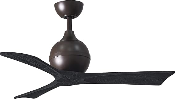 Matthews Fan Company IR3-TB-BK-42 Irene Modern Damp Rated 42" Ceiling Fan without Light, Remote & Wall Control Included Silent DC Motor, 3 Solid Wood Blades, Textured Bronze with Matte Black