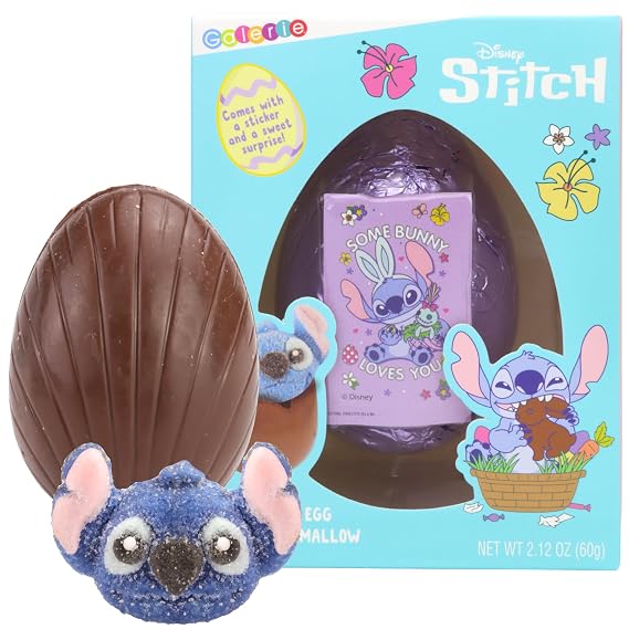 Lilo and Stitch Chocolatey Egg, Character Marshmallow Inside, Easter Basket Stuffer Candy, 2.12 Ounces
