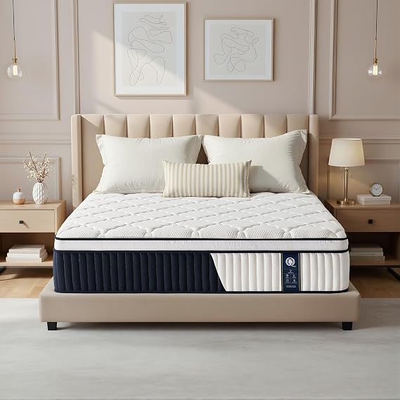 Queen Hybrid Mattress, 12 Inch Medium Firm Mattress in a Box, Individually Wrapped Pocket Springs, Pressure Relief