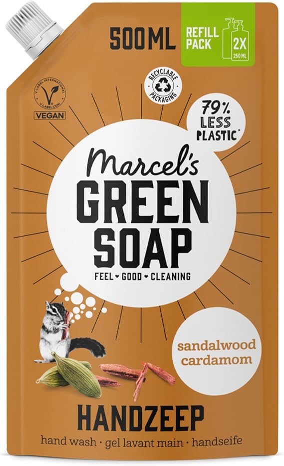 Marcel's Green Soap - Hand Soap Refill Sandalwood & Cardamom - Handwash Dispenser Refill - Microplastic-free formula - Vegan - Packaging recyclable - 500 ml