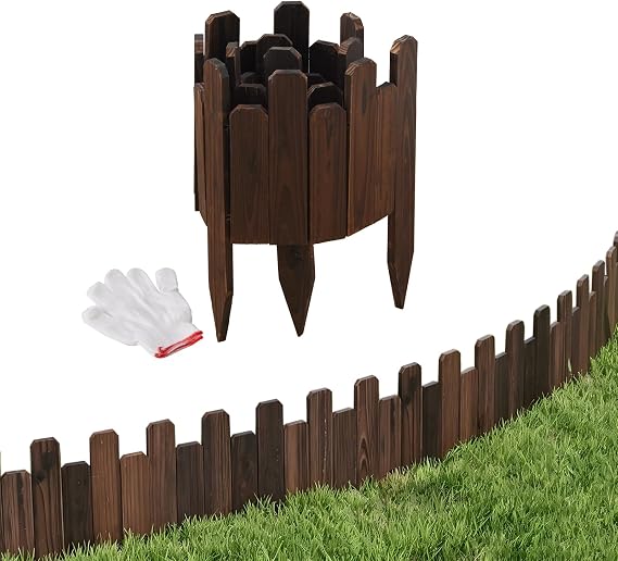 (1PACK 4FT) Wooden Garden Edging Border Wood Garden Fence Decorative Landscape Edging Border Outdoor Wood Fence for Yard Tree Flower Bed Edging Borders