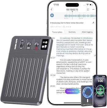 AI Voice Recorder 64GB with Free Transcription & AI Summary, APP & Web Control, 121 Languages, Wireless Charging for Meetings