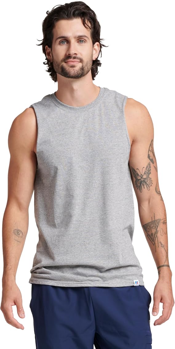 Russell Athletic Men's Dri-Power Cotton Blend Sleeveless Muscle Shirts,Moisture Wicking,Odor Protection, UPF 30+, Sizes S-4X
