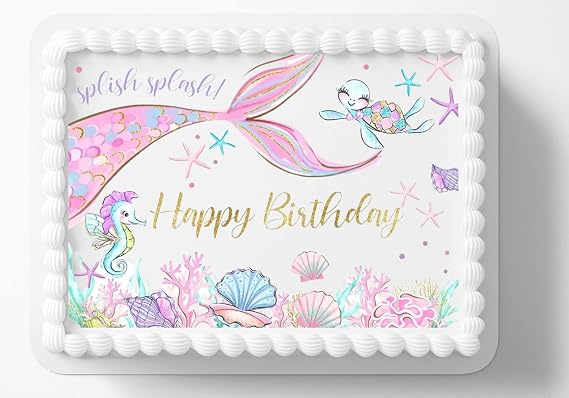 Under the Sea Mermaid Tails Edible Image Birthday Cake Topper Edible Cake Toppers Frosting Sheet Icing Paper Cake Decoration Cute Cartoon-03......10" by 16" 1/2 sheet