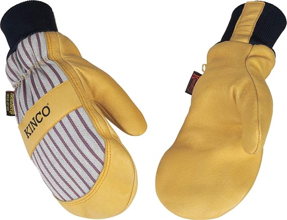 Kinco, 1927KWT-L, Golden Premium Grain Pigskin Palm, Polyester & Elastic Knit Wrist with Leather Pull-Tab, Heatkeep Thermal Insulation, Mitt Outer Shell Over 5-Finger Glove Inside, Large
