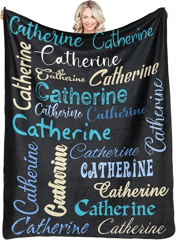 Custom Blanket with Name Customized Blanket Personalized Flannel Throw Blankets for Kid Women Men Christmas Birthday Mothers Fathers Valentines Day Gift (Black, 30x40 Inch)