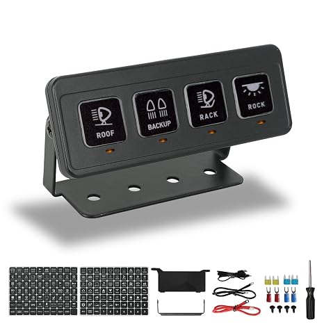 SUNPIE Wireless 4 Gang Switch Panel,Circuit Control Relay System Box Automatic Dimmable Switch Panel Waterproof Multifunction Offroad LED Light Switch Pod Electronic Relay for Truck Car UTV