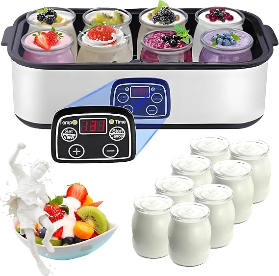 Yogurt Maker Machine, 1400ml Ultimate Automatic Yoghurt Maker Machine with 8 Pcs Glass Jars, Adjustable Temperature and Time Control, Probiotic Yogurt Makers for Kitchen Home