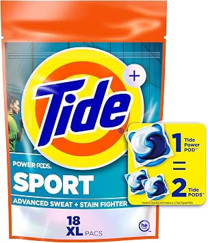 Tide Power Pods Sport Laundry Detergent Pacs, 18 Count, Advanced Sweat + Stain Fighter