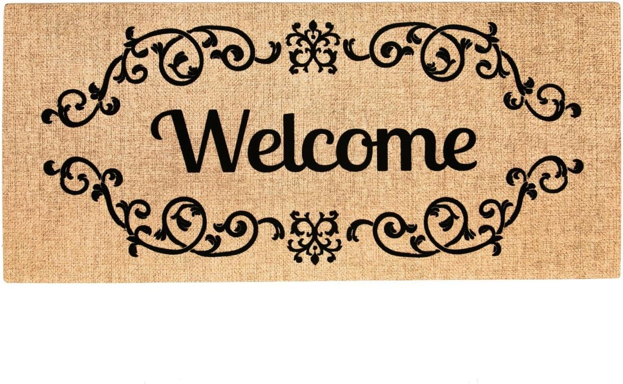 Evergreen Flag Sassafras Welcome Scroll Interchangeable Entrance Doormat | Indoor and Outdoor | 22-inches x 10-inches | Non-Slip Backing | All-Season | Low Profile | Home Decor