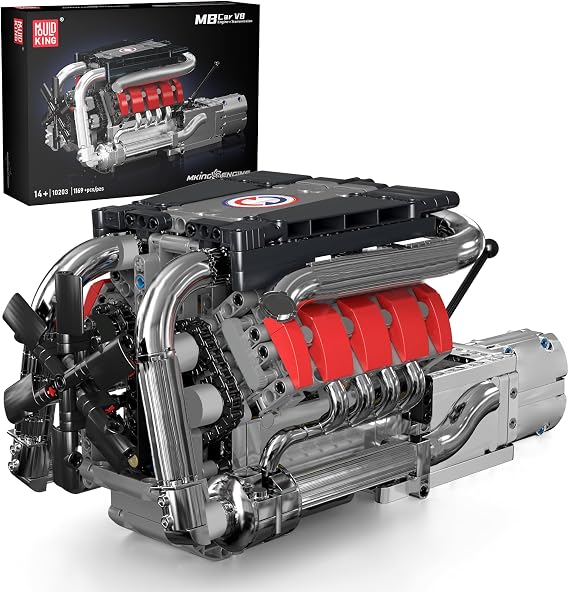 Mould King V8 Model Engine Kit for Adults, 1169 PCS Motor STEM Building Set | V8 Engine Building Sets, Mini Engine Toys Scale with Motor, STEM Project Building Kits, DIY Collectible Blocks for 14+