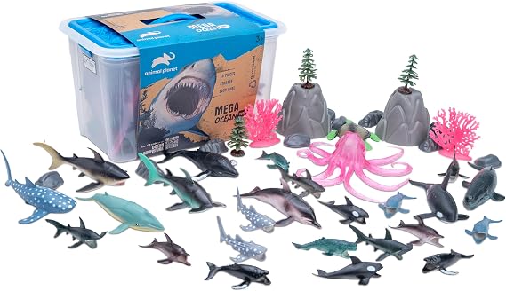 Animal Planet 45-Piece Ocean Animal Toy Set Sea Life Figures with Sharks, Dolphins, Whales, Octopus, Coral, Rocks & Scenery for Kids Ages 3+