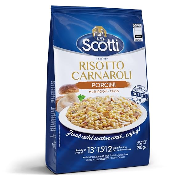 Riso Scotti Porcini Mushroom Risotto, Carnaroli Rice Mix, 7.4 oz | Italian Seasoned Risotto Rice Mix with Funghi Porcini Mushrooms, Ready Meal, Gluten Free, Product of Italy