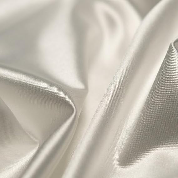Ice Fabrics 4 Way Stretch Silky Spandex Satin Fabric by The Yard - 60" Wide Shiny Satin Spandex Fabric for Dresses, Active Wear, Yoga Pants, Table Cloth - Thick and Heavy - Ivory - 2 Yards
