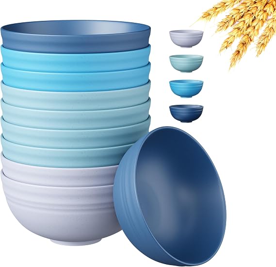 Quatish 10 PCS Cereal Bowls, Plastic Bowls, Small Snack Soup Kitchen Bowl