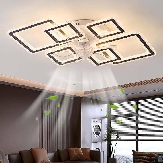 Intelligent Ceiling Fans with Lights Silent LED Dimmable Ceiling Fans with Lights and Remote 6 Speeds Reversible Suitable for Living Rooms and Bedrooms, Black