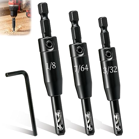 2026 Upgraded Self Centering Drill Bit Set VIX Bits, Cabinet & Door Hinge | High Speed Steel 3/32" 7/64" 1/8", CC2430 Center Hinge Drill Bit for 1/4In Hex Shank, Pilot Hole Drill Bit, High-Precision