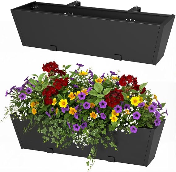 2 Pack Railing Planter Box 36 Inch, Heavy Duty Metal Window Boxes