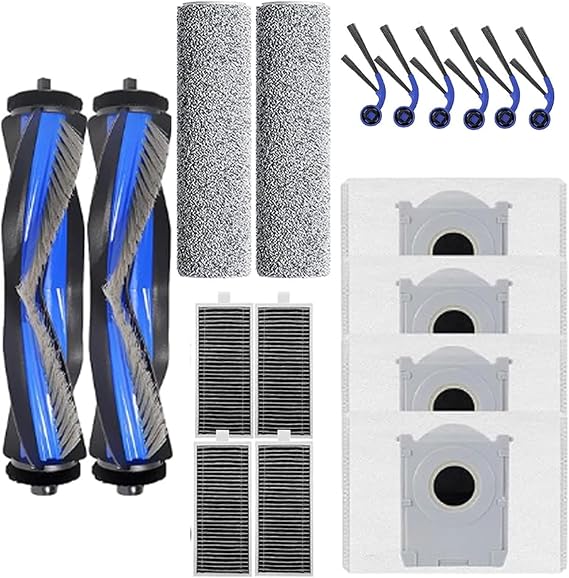 18 Packs Accessories Kit Compatible with Ecovacs Deebot T80 Omni/ T80 Robot Vacuum Cleaner, Replacement Parts Include 2 Main Brush ,2 Roller Mop Pads,4 Hepa Filters,6 Side Brush and 4 Dust Bags