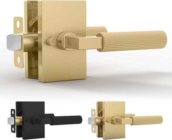Mega Handles Ridge Door Handle (1 Pack), Privacy Lock, Satin Brass
