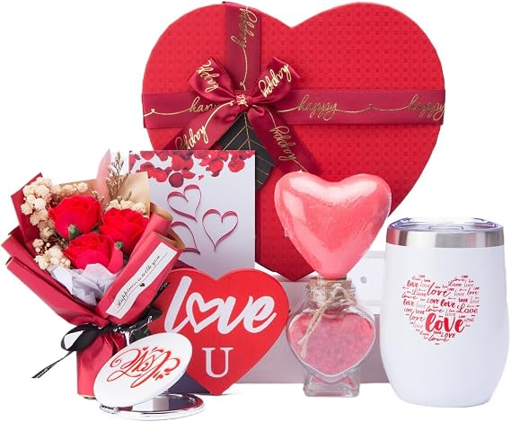 Mothers Day Gifts Mom Gifts Birthday Gifts Box for Girlfriend Wife Lover Valentine's Day Gifts for Women Heart-shaped Red Rose Love Gift Basket Love You Present Wedding & Engagement Anniversary Roman