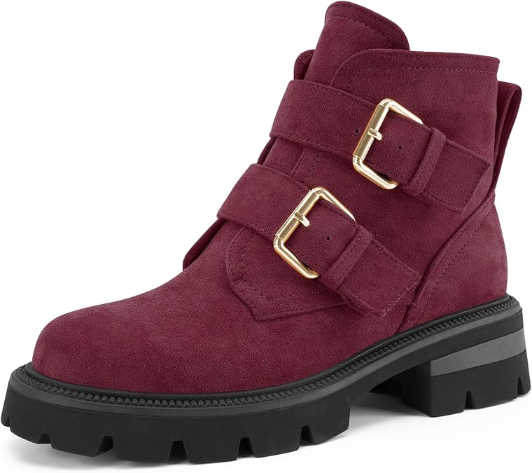 Women's Chunky Platform Lug Sole Short Combat Boots Ankle Booties | Balck,2 Inch Heel,Side Zipper Buckle,Comfy Dressy Casual Office Casual Heeled School Shoes,Non-Slip Sole,Spring,Fall,Winter