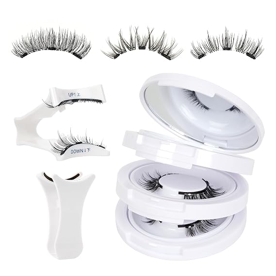 Mayhug Magnetic Eyelashes 3 Pairs Reusable Magnetic Eyelashes with Applicator No Glue Needed Eyelashes Natural-Looking Eyelashes, Eyelash Curler Set, Easy to Wear and Remove (3 Pairs-Kit 5)