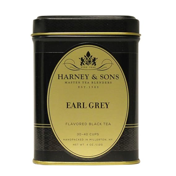 Harney & Sons Black Earl Grey Loose Leaf Tea, 4 Ounce | Black tea from India and China with natural bergamot oil. Contains 4060 mg caffeine per cup.