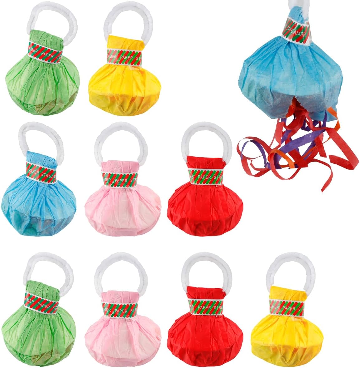 10Pcs Rainbow Hand Throw Streamers, No Mess Confetti Alternative for Birthdays & Weddings, 30 Colourful Ribbons Per Popper, Instant Festive Atmosphere (Multicolour)