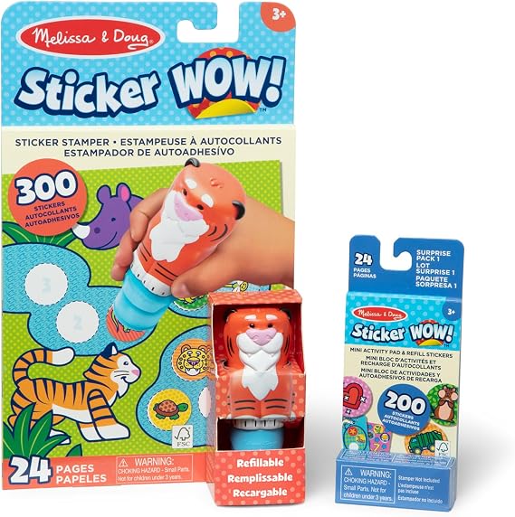 Melissa & Doug Sticker Wow!TM Tiger Bundle: 24-Page Activity Book, Refillable Sticker Stamper, Mini Pad, 500 Stickers, Arts and Crafts for Kids Ages 3+