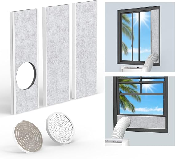 LBG Products Portable Air Conditioner Window Seal Kit Insulated,Adjustable AC Window Vent Kit Seal Plates with Insulation Foam Panel,Mulit-Layers Insulates Outside Heat,Fit Most AC 5.9in Diamater Hose