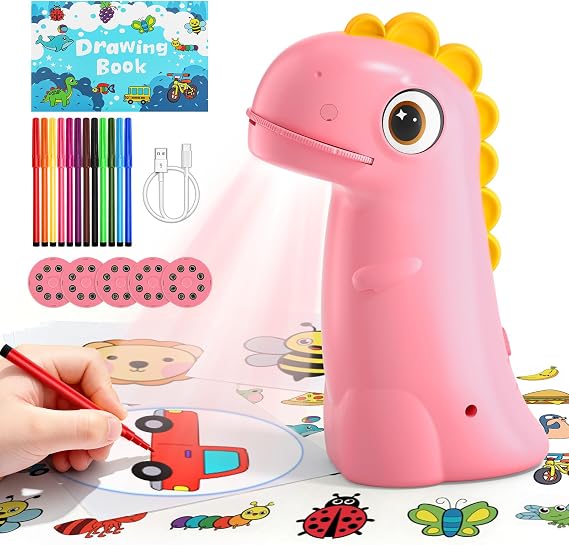 CS COSDDI Drawing Projector for Kids, Easter Baskets for Kids Rechargeable Dinosaur Projector, Easy Tracing Toy for Toys Ages 3-14 to Learn Drawing, Perfect Art & Craft Easter Gift for Girls & Boys