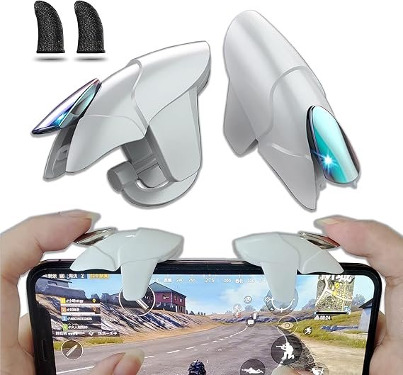 AIYUJIWU 荒野行動 PUBG Mobile スマホ コントローラー 最新型 スマホゲーム パッド クリック感 高感度 ジョイスティック 射撃ボタン 高速反応 左右兼用 連続射撃 電源ボタンと干渉しない 無段階調整 ケース対応 iphone/Sharp/Samsung/Xperia/Android 各種ゲーム対応可能 2個パック ホワィト