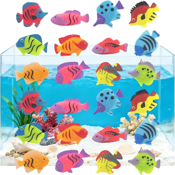 24 Pcs Plastic Fish, Realistic Mini Sea Creature Figures, Assorted Fish Toy & Toy Fish Ornaments, Multicolor Marine Animal Decor for Aquarium, Landscape & Party Decoration