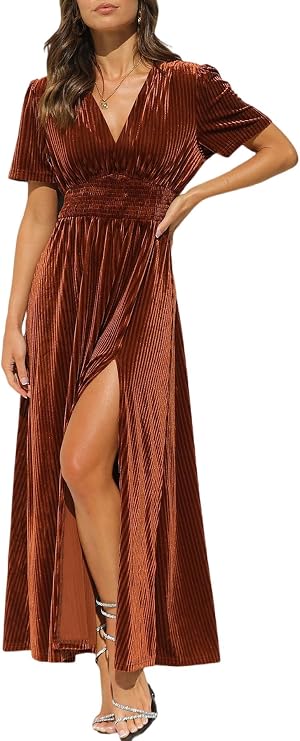 Maxigerui Women's Velvet Maxi Dress Formal Dresses for Wedding Guest Dress