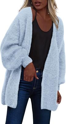 dowerme Women Open Front Cardigans Trendy Fall Long Sleeve Drop Shoulder Soft Knit Slouchy Sweater Spring Outerwear 2026