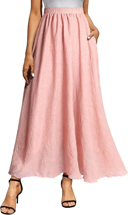 Ezcosplay Women Maxi Skirt Boho Flowy A Line Skirts High Waisted Pleated Long Beach Dress