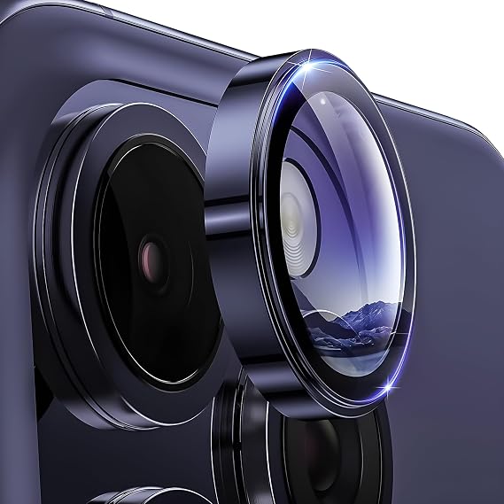 Lens Protector with Aluminum Alloy Frame and 9H Hardness Tempered Glass (Sapphire Purple) Compatible with All Minesk iPhone 15 Pro - 15 Pro Max / 14Pro - 14ProMax Models
