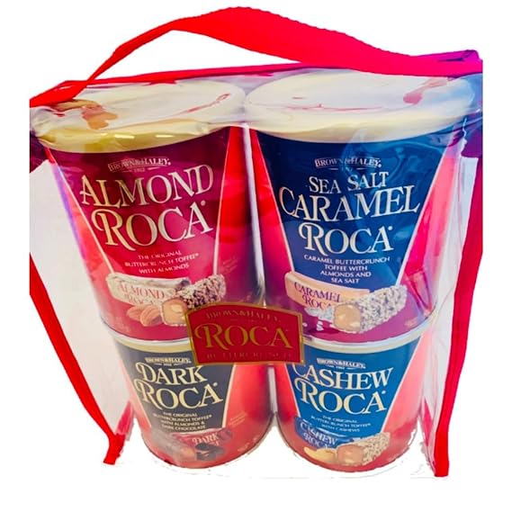 Brown & Haley Roca, Almond Cashew, Caramel Roca, Dark Buttercrunch Toffee Candy - 39 Oz. (4Pack)