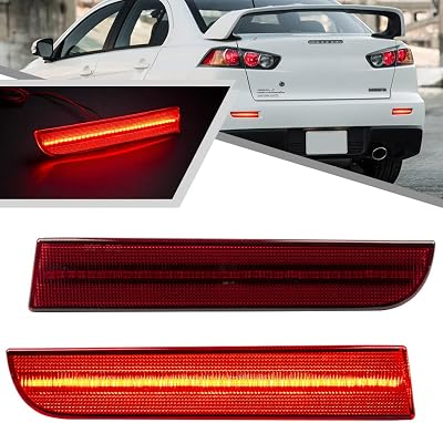 2Pcs Red LED Rear Bumper Reflector Light for 2008-2017 Mitsubishi Lancer Evolution X 2011-2012 Outlander LED Brake Light Tail Light Replace OEM Rear Bumper Reflector Red Lens