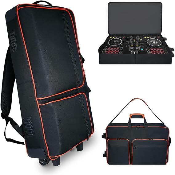 DJ Controller Case with Wheels - 12mm Thickness Pad- Compatible with DDJ FLX10/1000/1000SRT/REV7/REV5/SCLIVE 4 Dj bag for Pioneer DJ equipment, fits up to 15.6" laptops. Multi pockets 29"W x 16.5"D x