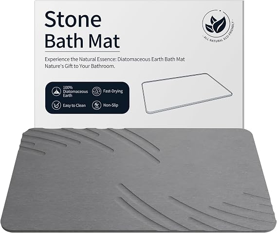 Stone Bath Mat Diatomaceous Earth Shower Mat Non Slip Super Absorbent Grey | Quick Dry Stone Mat, Super Absorbent, Non Slip, Easy Clean, Diatomaceous Earth Bath Mat