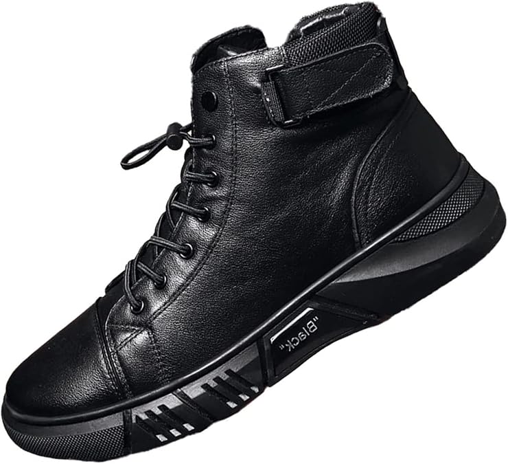 Dimleen Men's Italian High-Top All Black Leather Boots Stylish with Side Zipper Chukka Ankle Boots Non-Slip Softsole,Shock Absorption (black,6,6,Men)