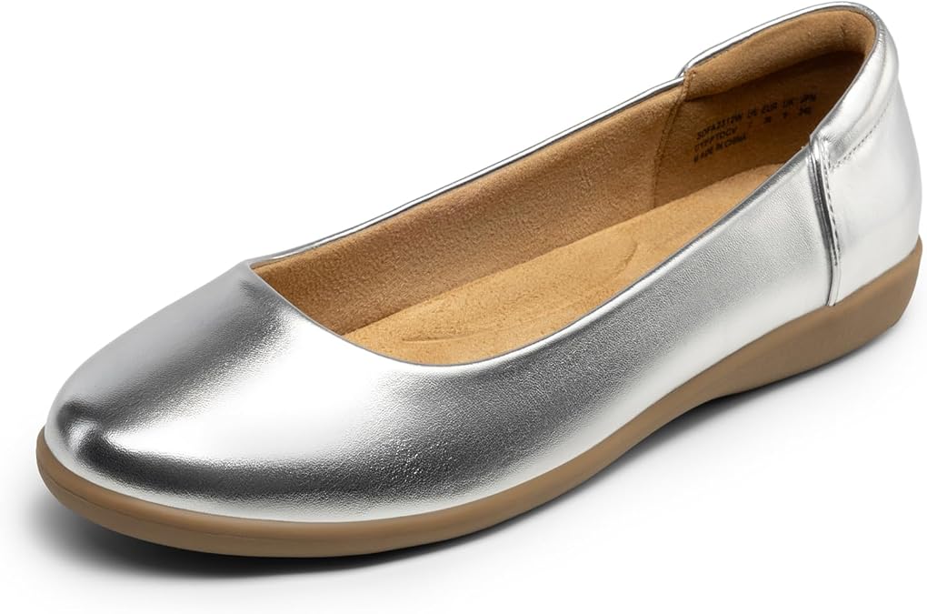 DREAM PAIRS Women's Comfortable Dressy Work Ballet Flats | Thick foam insole delivers cushioning, Soft padded heel lining prevents chafing, Effortless versatile pairing