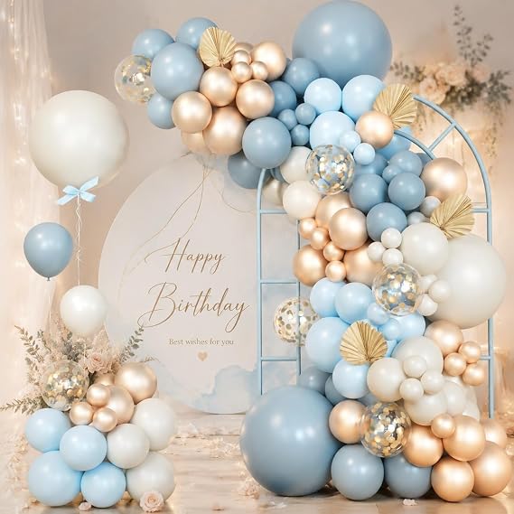 Dusty Blue Balloon Arch Kit, 115pcs Baby Blue and Gold Balloons Arch with Gold Confetti Balloon Baby Shower Balloons for Baby Shower Decorations Boy, Kids Boys Men Birthday, Gender Reveal, Christening