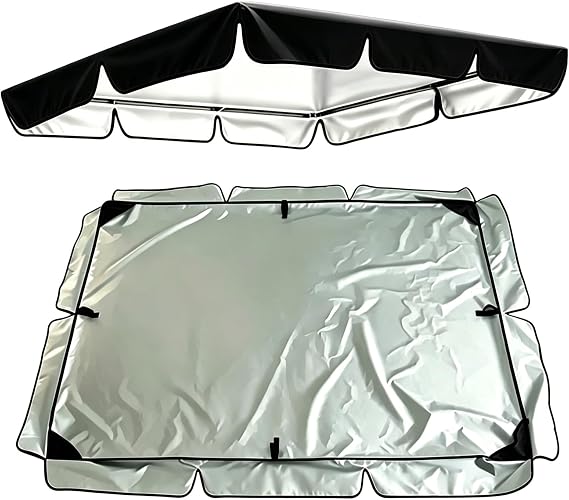 Outdoor Swing Replacement Canopy Sun Shade Waterproof 2-3 Seater 56"x47" To 98"x73" Garden Swing Canopy Replacement Top Cover TearResistant For Outdoor Furniture(Black,142x120x18cm)